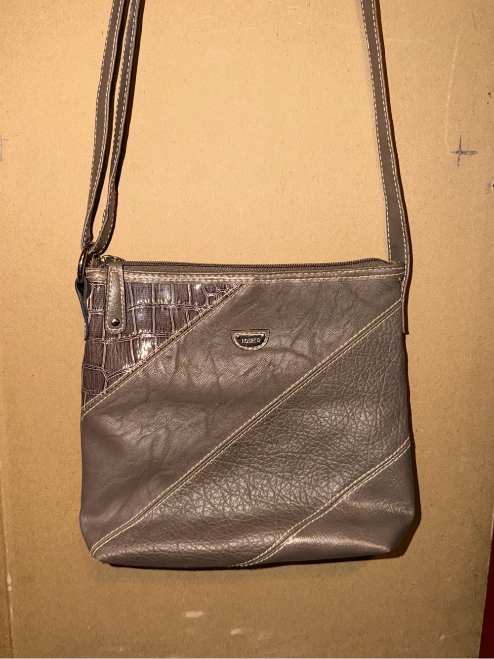 Rosetti Crossbody Shoulder Bag in Taupe with Textured Accent